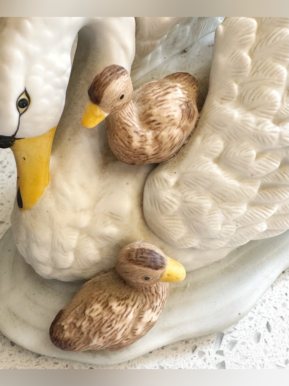 Vintage Swan Figurine Mother & Baby Ceramic White Bird Decor - Picture 5 of 7
